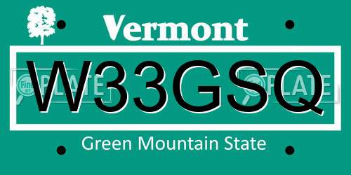 W33GSQ Vermont License Plate