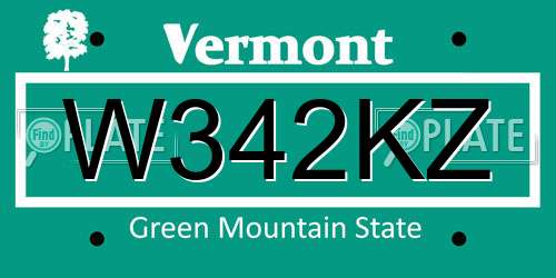 W342KZ Vermont License Plate