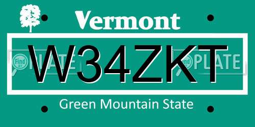 W34ZKT Vermont License Plate