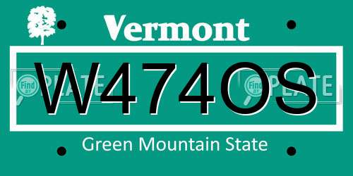 W474OS Vermont License Plate
