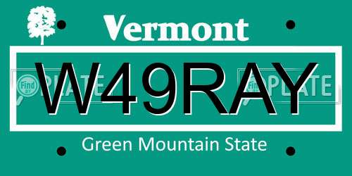 W49RAY Vermont License Plate