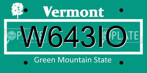W643IO Vermont License Plate