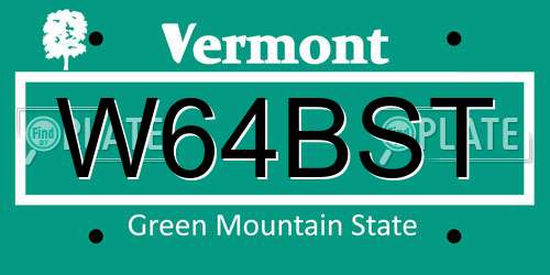 W64BST Vermont License Plate