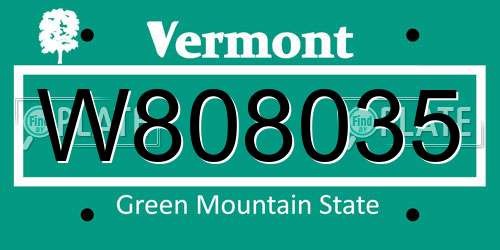 W808035 Vermont License Plate
