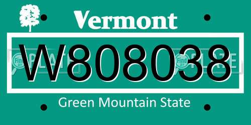 W808038 Vermont License Plate