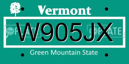W905JX Vermont License Plate