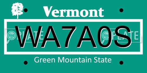 WA7A0S Vermont License Plate