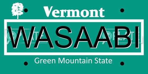 WASAABI Vermont License Plate