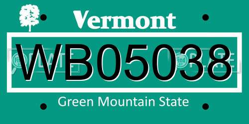 WB05038 Vermont License Plate