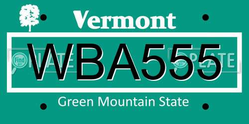 WBA555 Vermont License Plate