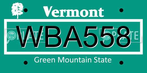 WBA558 Vermont License Plate