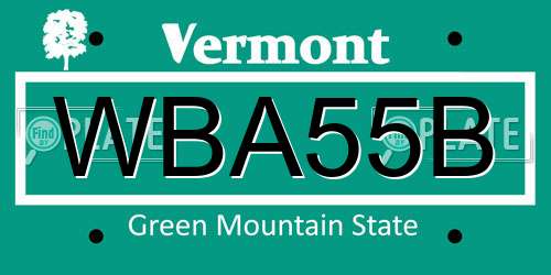 WBA55B Vermont License Plate