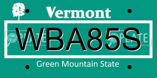 WBA85S Vermont License Plate