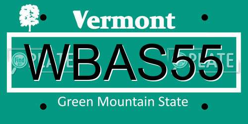 WBAS55 Vermont License Plate