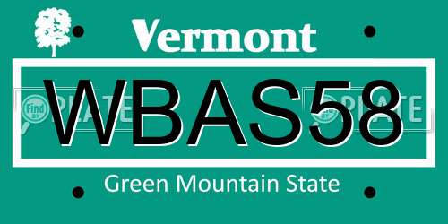 WBAS58 Vermont License Plate
