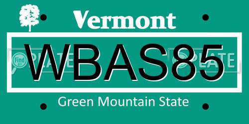 WBAS85 Vermont License Plate