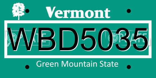 WBD5035 Vermont License Plate