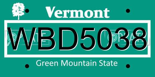WBD5038 Vermont License Plate