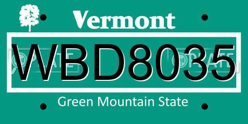 WBD8035 Vermont License Plate