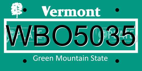 WBO5035 Vermont License Plate
