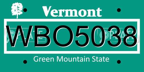 WBO5038 Vermont License Plate