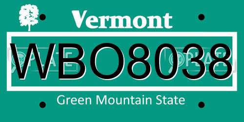 WBO8038 Vermont License Plate