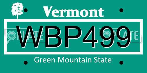 WBP499 Vermont License Plate