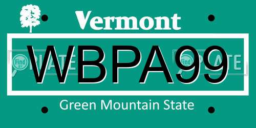 WBPA99 Vermont License Plate