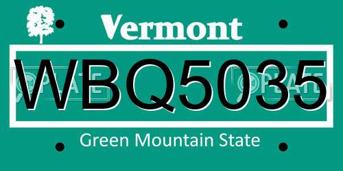 WBQ5035 Vermont License Plate