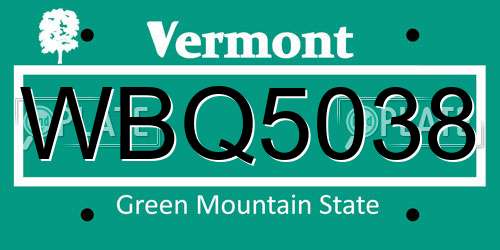 WBQ5038 Vermont License Plate