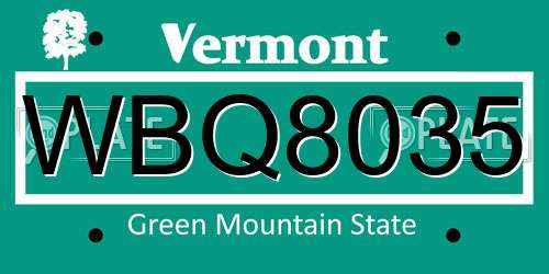 WBQ8035 Vermont License Plate