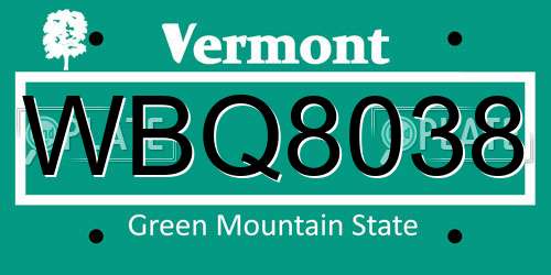 WBQ8038 Vermont License Plate