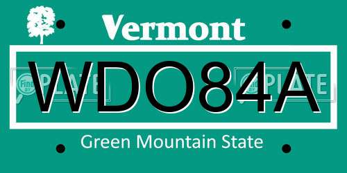 WDO84A Vermont License Plate