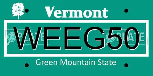 WEEG50 Vermont License Plate