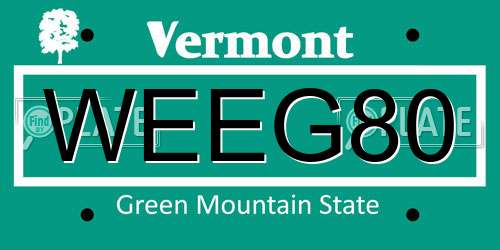 WEEG80 Vermont License Plate
