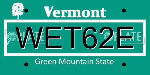 WET62E Vermont License Plate