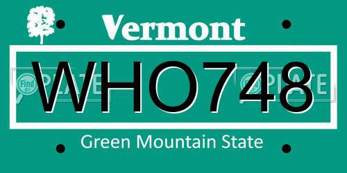 WHO748 Vermont License Plate