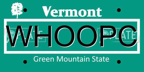 WHOOPC Vermont License Plate
