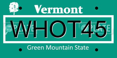 WHOT45 Vermont License Plate