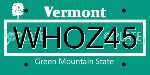 WHOZ45 Vermont License Plate
