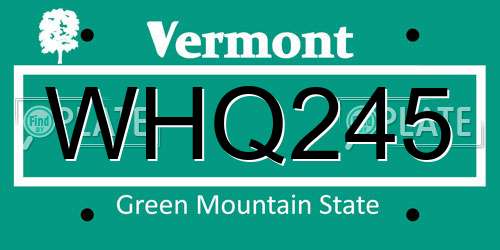 WHQ245 Vermont License Plate