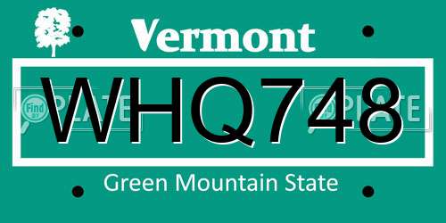 WHQ748 Vermont License Plate