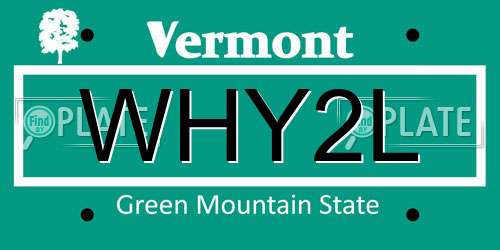 WHY2L Vermont License Plate
