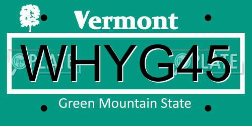 WHYG45 Vermont License Plate