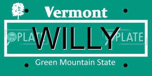 WILLY Vermont License Plate