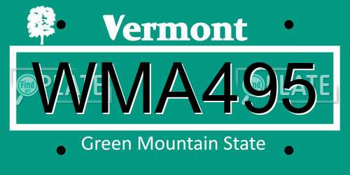 WMA495 Vermont License Plate