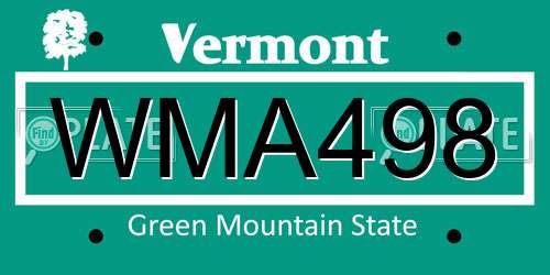 WMA498 Vermont License Plate