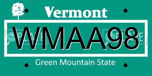 WMAA98 Vermont License Plate