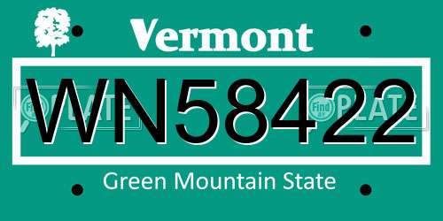 WN58422 Vermont License Plate