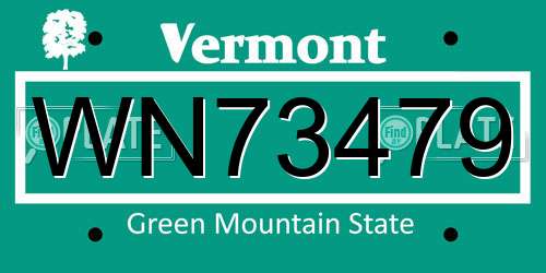 WN73479 Vermont License Plate